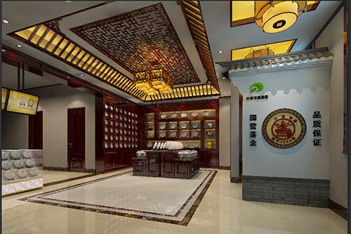 汝城古朴典雅的中式茶叶店大堂设计效果图
