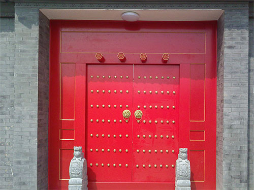 汝城中国传统四合院系列朱红色中式木制大门木作